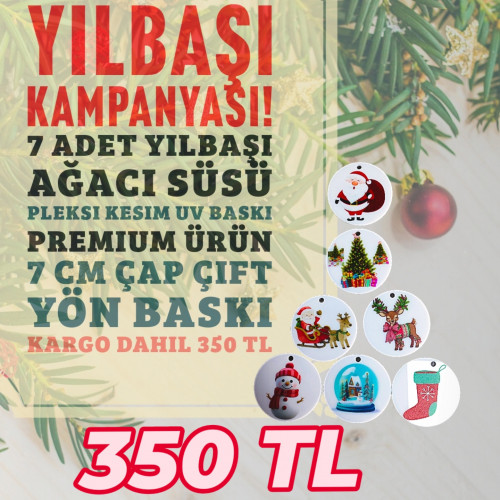 Yılbaşı Ağacı Süsü 7 Adet Pleksi Kesim Çift Taraflı UV Baskı Yılbaşı Ağacı Süsü 7 Adet Pleksi Kesim Çift Taraflı UV Baskı